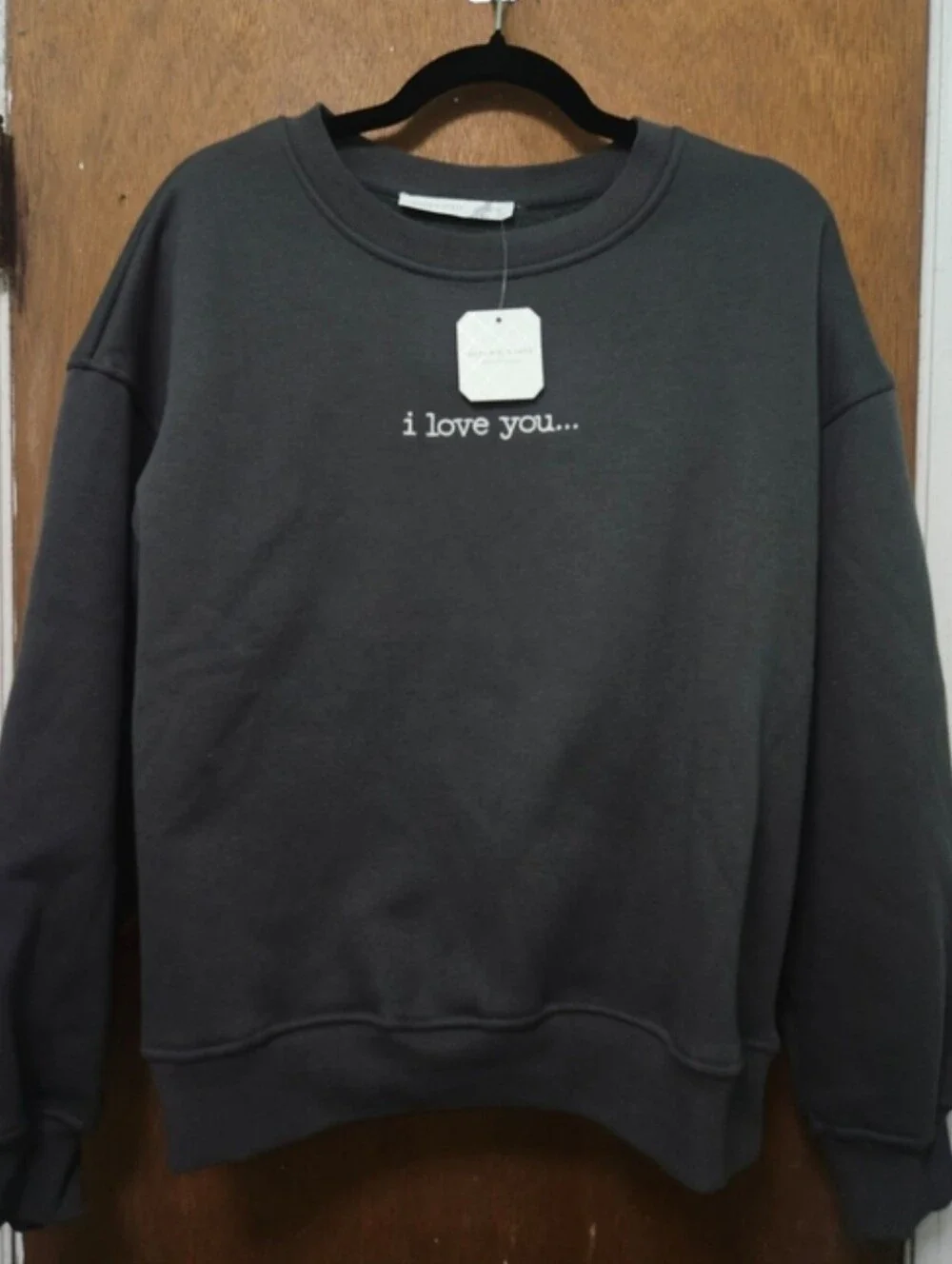 Altar'd State Taylor Swift Charcoal Gray Crewneck Sweater w/ White Embroidered - Picture 3 of 6